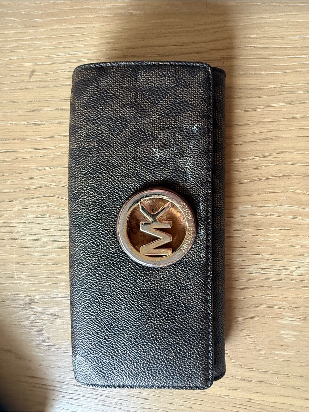 Michael Kors Black and Gold MK Emblem Continental Wallet
